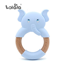 Load image into Gallery viewer, Silicone Teethers Cartoon Natural Beech Wood Elephant Sheep Teething Wooden Ring DIY Baby Christmas Gift Baby Teethers