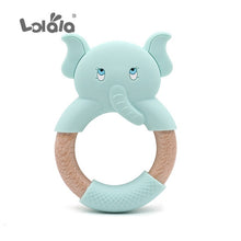 Load image into Gallery viewer, Silicone Teethers Cartoon Natural Beech Wood Elephant Sheep Teething Wooden Ring DIY Baby Christmas Gift Baby Teethers