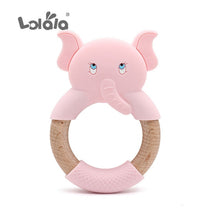 Load image into Gallery viewer, Silicone Teethers Cartoon Natural Beech Wood Elephant Sheep Teething Wooden Ring DIY Baby Christmas Gift Baby Teethers
