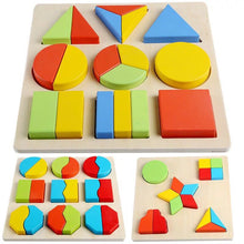 Load image into Gallery viewer, Baby Toys 20cm Montessori Wooden Colorful Geometry Shape Cognition Puzzle Board Toys For Kids Early Learning Education 3D Puzzle
